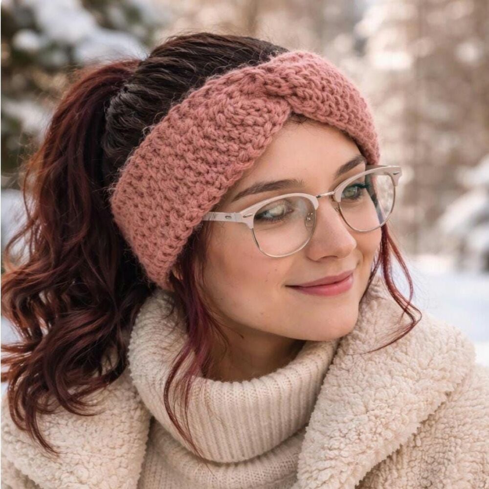 Crochet Ear Warmer – Handmade Winter Headband / Criss Cross Twisted Head Wrap